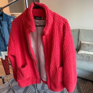Oversized fuzzy red jacket